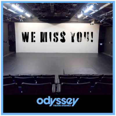 Theatre backdrop that says, 